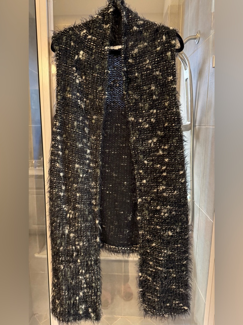 bryn Walker Black and Olive Textured Open Knit Vest